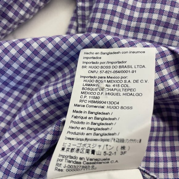 Boss Hugo Boss Sharp Fit Button-Down Purple Gingham Shirt, 34 /35, 17.5‎ in - Picture 9 of 10